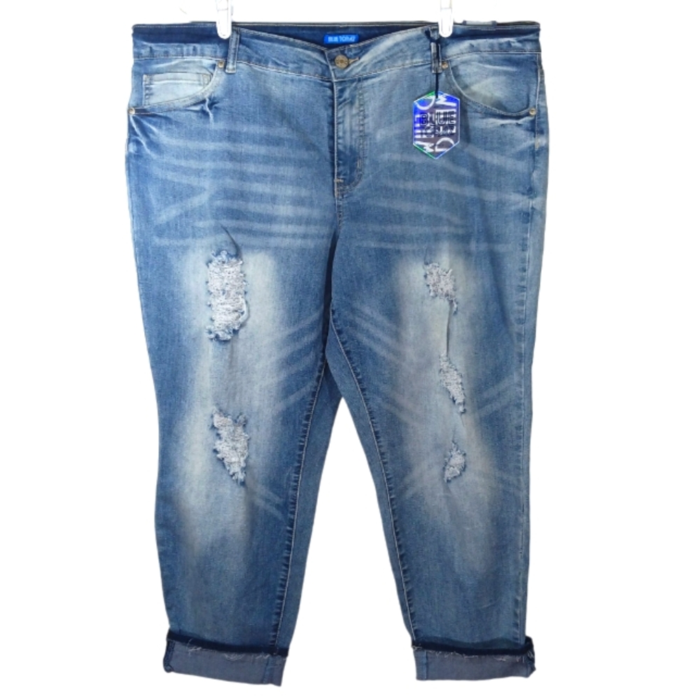 “Blue Topaz" Distressed Cuffed Skinny Jeans Size 20